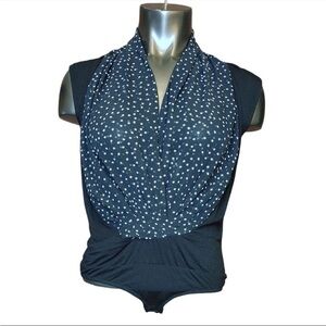 Eva Mendes for New York & CO Blue White Polka Dot Sleeveless Bodysuit Size M